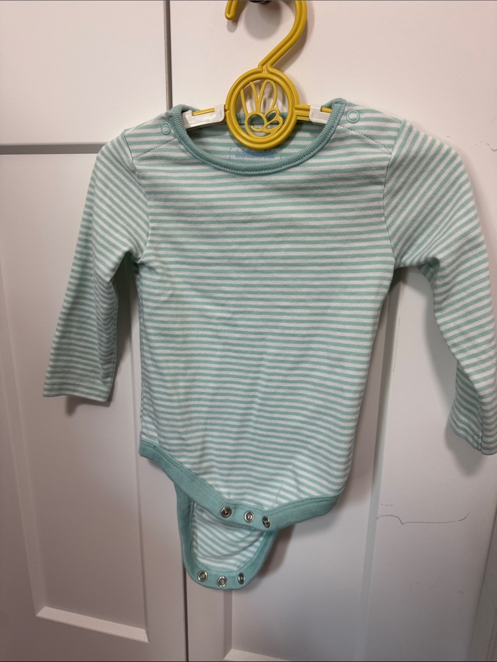 JoJo Maman Bebe Mint Green Striped Long-Sleeve Baby Bodysuit